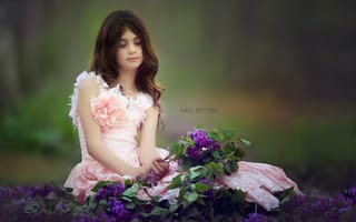 Картинка девочка, цветы, настроение