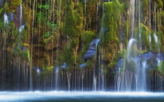 Картинка вода, природа, мох, США, USA, waterfalls, водопад, скала, Калифорния