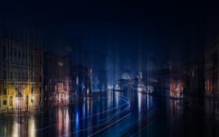 Картинка вода, ночь, канал, вечер, свет, город, Венеция, Италия