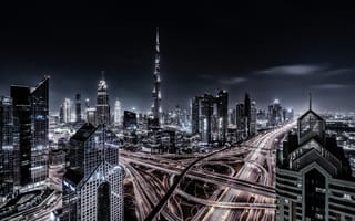 Картинка свет, ОАЭ, огни, ночь, здания, Дубаи