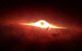 Картинка обломки, космос, огни, арт, свет, фантастика, мусор, space