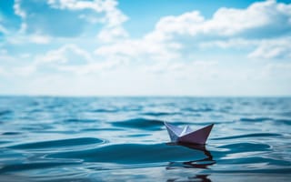 Картинка ocean, paper boat, water