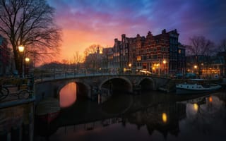 Картинка город, Голландия, Нидерланды, утро, Амстердам