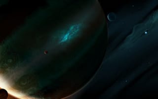 Картинка космос, звезды, туманность, арт, space, фантастика, планета, спутник