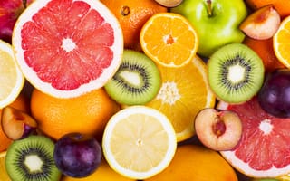 Картинка fresh, грейпфрут, апельсины, киви, фрукты, яблоки, fruits, berries