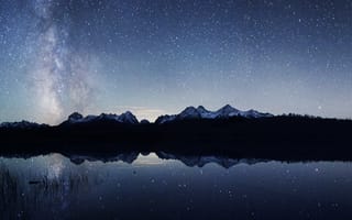 Картинка Млечный Путь, отражение, тайны, горы, космос, зеркало, озеро, звезды