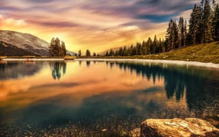 Картинка Mountain lake, отражение, Австрия, озеро, небо, обработка