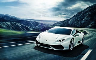 Картинка Lamborghini, LP640-4, Mountain, Huracan, White, Front, Road, Supercar