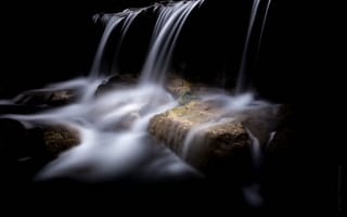 Картинка водопад, пещера, мрак, ручей, камни