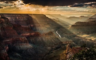 Картинка США, скалы, небо, свет, каньон, тучи