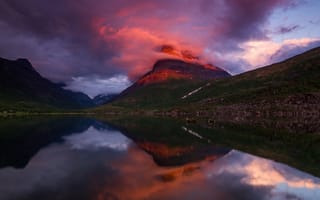 Картинка Норвегия, облака, фьорд, свет, вечер, горы, закат
