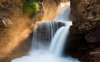 Картинка St. Mary Falls, Glacier National Park, лес, Montana, природа, водопад