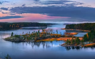 Картинка осень, озеро, лес, небо, Карелия, Лашков Федор