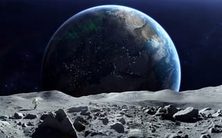 Картинка планета, космос, луна, астронавт, земля