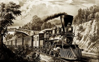Обои train, история, дорога, вагон, паровоз, retro, поезд, железная, картина