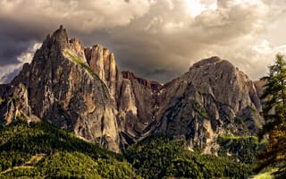 Картинка Италия, регион Трентино — Альто-Адидже, лес, небо, весна, Доломитовые Альпы, горы