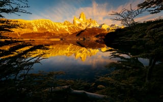 Картинка Южная Америка, Анды, Патагония, отражения, утро, горы, свет, озеро, Аргентина