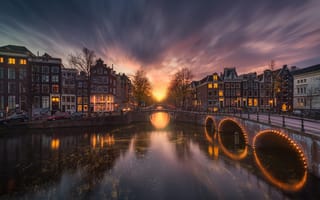 Картинка мост, улица, Amsterdam, Albert Dros, канал, вечер, Амстердам