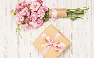 Картинка цветы, розовый, эустома, gift box, pink, flowers, подарок, букет