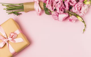 Обои цветы, эустома, подарок, розовый, flowers, eustoma, букет, pink, gift box