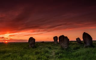 Картинка Duddo stone circle, sunset, cloud