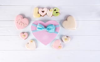 Картинка коробка, romantic, сердце, love, heart, подарок, pink, cookies, gift box
