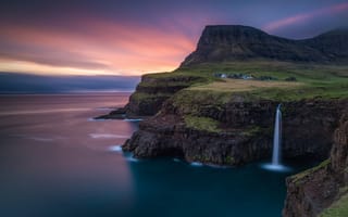 Картинка Фарерские острова, остров, Атлантический океан, гора, скалы, водопад