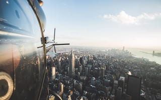 Картинка вертолет, полёт, Нью - Йорк, США, вид сверху