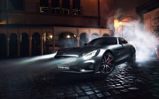 Картинка Mercedes-Benz, GT S, Silver, Front, Ligth, AMG, Nigth
