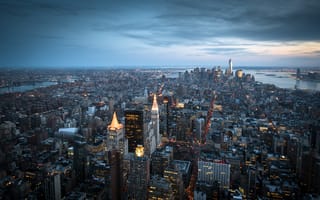 Обои New York City, Манхэттен, Нью-Йорк, здания, панорама, Manhattan