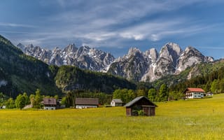 Картинка Alps, дома, долина, Austria, деревня, горы, луг, Австрия, домики, Альпы