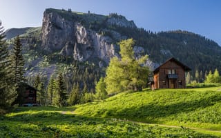 Картинка Canton of Valais, кантон Вале, Alps, дом, горы, Швейцария, Альпы, деревья, Switzerland