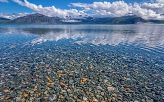 Картинка озеро Клуэйн, краски, территория Юкон, камни, горы, Канада
