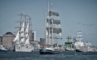 Картинка Hamburg, Эльба, корабли, парад, Гамбург, Germany, Германия, Elbe River, река, парусники