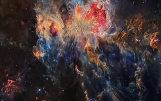 Картинка космос, звезды, туманность Ориона, M42, скопления звезд Трапеция, туманность, пылевые волокна