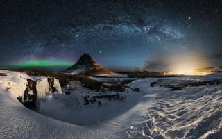 Картинка небо, звезды, гора, млечный путь, Исландия, ночь