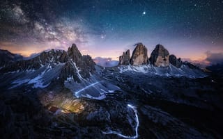 Картинка небо, Альпы, ночь, звезды, скалы, горы, млечный путь