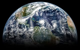 Картинка космос, Земля, ураган, континенты, планета