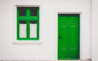 Картинка стена, дом, зеленый, дверь, окно
