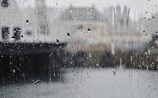Картинка город, капли, стекло, дождь