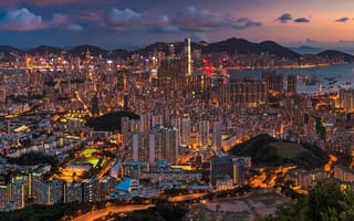 Обои Hong Kong, панорама, Китай, ночной город, China, Гонконг
