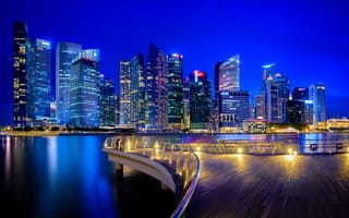 Картинка Singapore, ночной город, Сингапур, небоскрёбы, здания