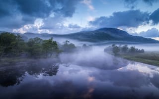 Картинка Afon Glaslyn, туман, горы, холмы, Wales, река, Уэльс, Река Гласлин, Англия, England, утро