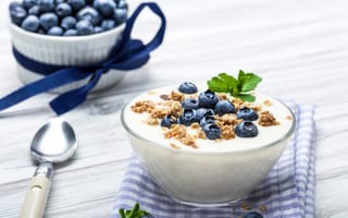 Картинка yoghurt, ягоды, muesli, йогурт, мюсли, черника, ложка, milk, berries