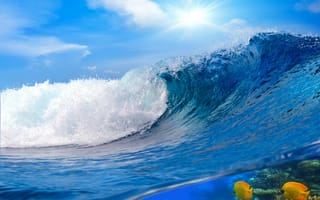 Картинка ocean, волна, sea, blue, splash, wave, море, вода, sky, океан