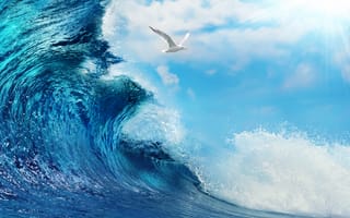 Картинка ocean, blue, море, sea, волна, splash, sky, вода, wave, океан