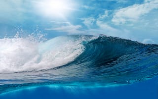 Картинка ocean, sky, волна, blue, море, wave, sea, вода, splash, океан