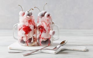 Картинка вишня, мороженое, кружка, десерт