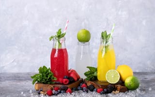 Картинка ягоды, малина, напиток, черника, клубника, мята, лайм, лимон