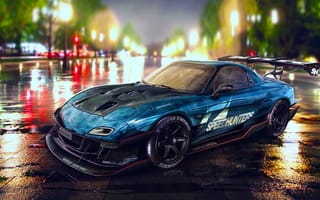 Картинка Mazda, Drift, Speedhunters, Nigth, Car, RX-7, YASIDdesign, Blue